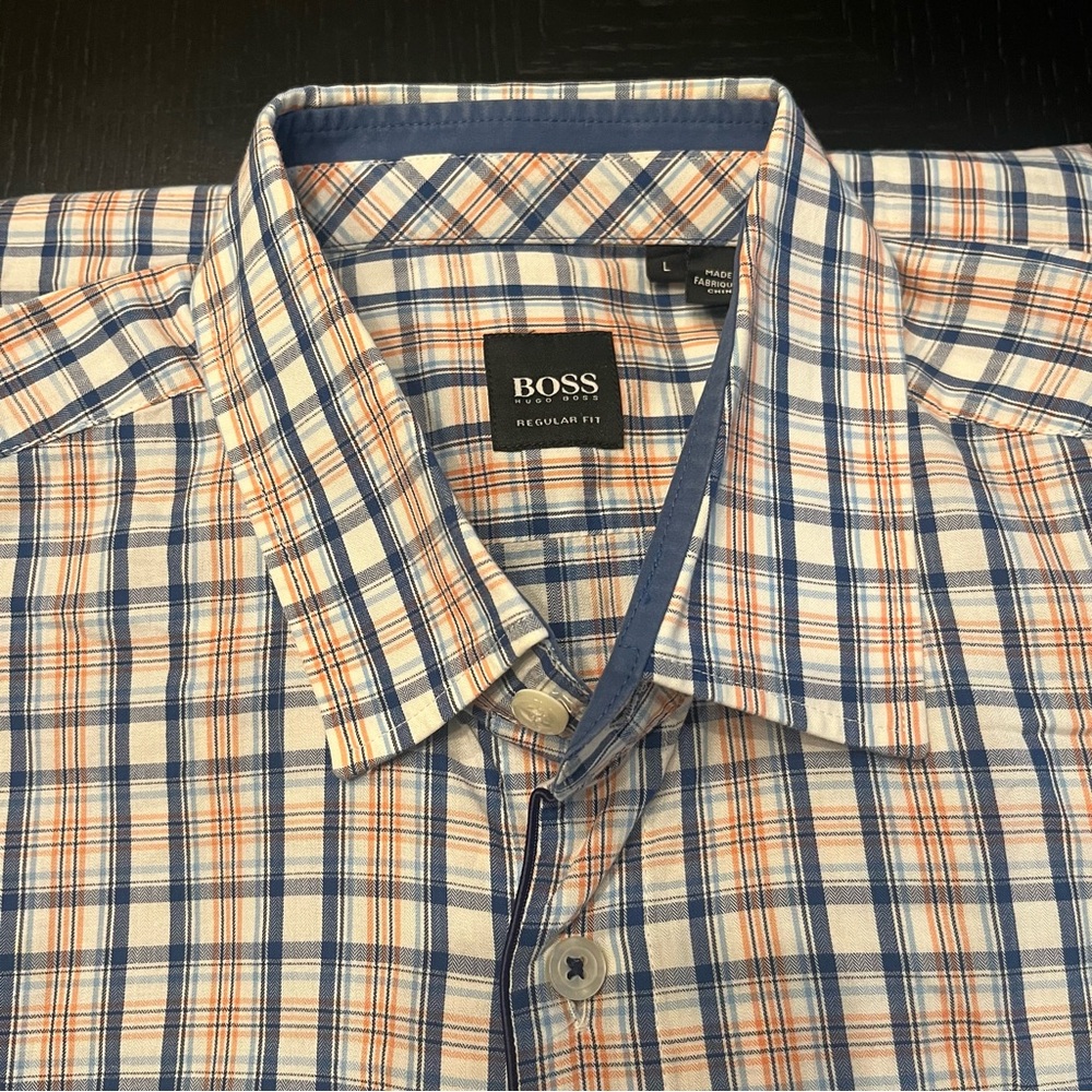 Boss by Hugo Boss Regular Fit Nemo Blue&Orange Checkered Long Shirt Pocket Sz L